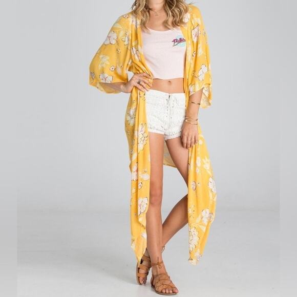 🦃 Billabong Desert Dreams Yellow Floral Summer Cardigan Boho Bohemian Beach M L - Picture 3 of 8